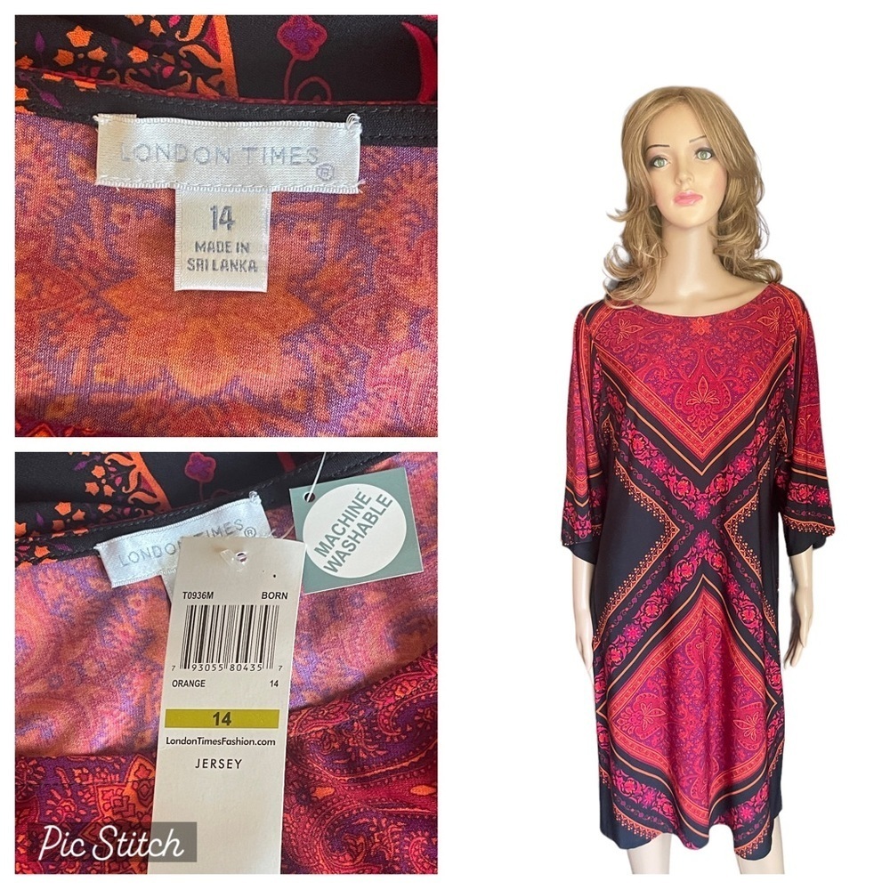 London Times, size 14 Long sleeve shift dress that hits around the knee.